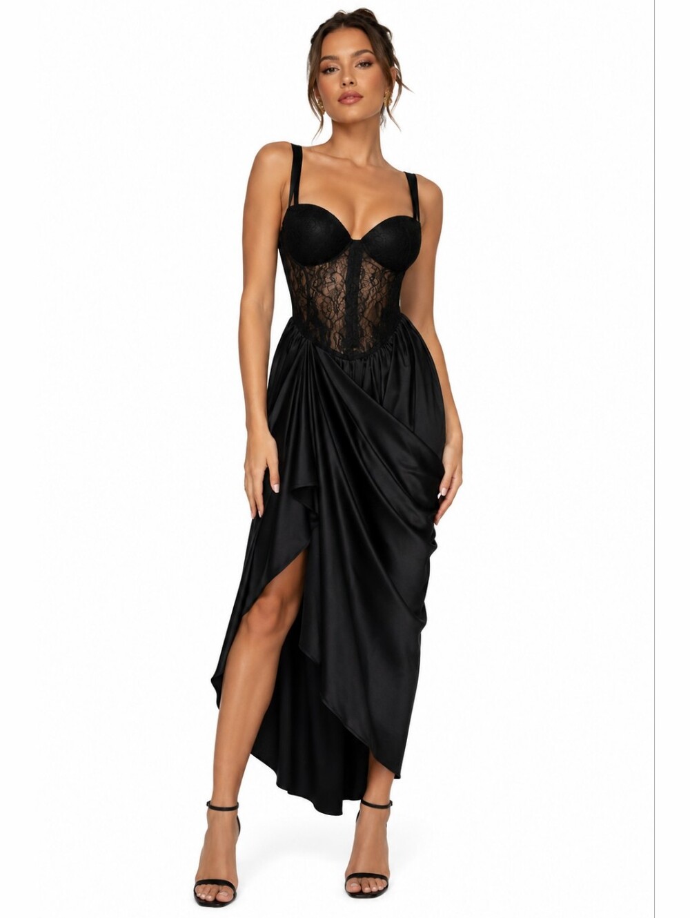 Black Evening Dress with Lace Bustier